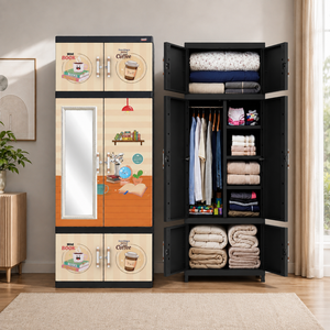 Armario de Plástico Naiba Fit Pro con Puertas Planas y Espejo, con Perchero para Ropa y Almacenamiento en el Dormitorio - Product Image 1