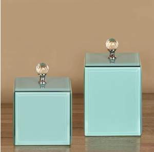 Luxury Bluish Color Mirror <b>Glass</b> Decorative Storage Box Dragonfly <b>Knob</b> Premium Jewelry Vanity Organizer Boxes Home Decor Lacquer - Product Image 1