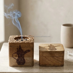 Juego de quemadores de incienso de madera |   Caja de Almacenamiento de Oud con Caligrafía de Camello Grabada y Tapa de Rejilla Tallada para Decoración de Mesa - Product Image 6