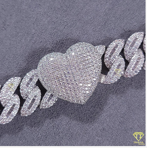Direct Factory Supply 925 Sterling <b>Silver</b> Iced Out Moissanite Diamond <b>Cuban</b> <b>Link</b> <b>Chain</b> Available at Sale from India - Product Image 5