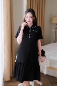 Robe de maternité V708 anti-rétrécissement, absorbante, en coton doux, excellente absorption, tenue décontractée avec broderie nœud, excellent choix pour l'été - Product Image 4
