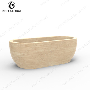 Baignoire en travertin beige italien, pierre naturelle, design ovale élégant pour une expérience de bain luxueuse - Product Image 3
