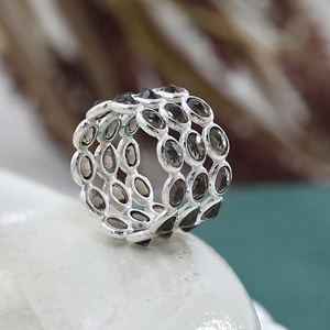 Natural Smoky Quartz Oval <b>Eternity</b> Band <b>Ring</b> 925 Sterling <b>Silver</b> Triple Stackable Band Handmade Fine Jewelry for Women Wholesale - Product Image 6