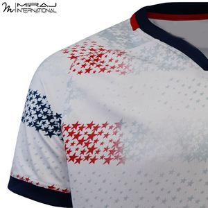 เสื้อรักบี้คอกลมสีขาวน้ำเงินลายพิมพ์ลายรักชาติแบบซับลิเมชั่นสั่งทำพิเศษปี 2026 ผ้าไม่เป็นขุย รุ่นใหม่ล่าสุด - Product Image 3