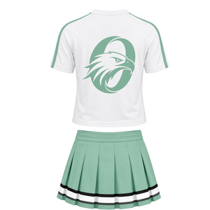 Mint <b>Green</b> Printed Cheer Uniform Set Short Sleeve Team Shirt <b>Pleated</b> <b>Skirt</b> Athletic Sportswear Training Practice Performance - Product Image 2