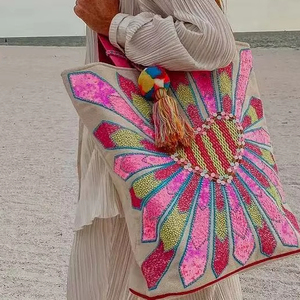 Colorful Floral Embroidered Tote <b>Bag</b> <b>Boho</b> Statement Shoulder Handbag - Product Image 1