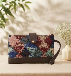 Pochette de poignet vintage mignonne et tendance en tissu de coton tissé à motif alligator et pierre, avec fermeture éclair et doublure en PU pour femme - Product Image 1