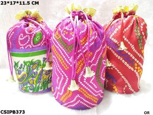 Sacs Potli à cordon avec motif géométrique et pompon, pochettes textiles brodées de style national - Product Image 4