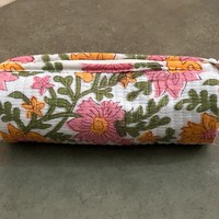 Pochette de toilette matelassée à motifs floraux indiens, petite trousse à cosmétiques en coton, mini trousse à maquillage, pochette pour crayons et stylos, sac de rangement pour rouges à lèvres