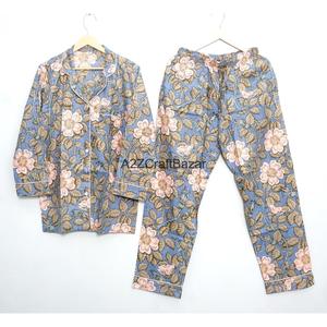Comfortable 100% Cotton Romantic Luxury Floral Pajama Set for Women Long Sleeve Printed Shirt Pocketed <b>Pants</b> Elastic Waist Cozy - Product Image 1
