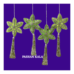 Green Beads And <b>Hand</b> Embroidered Work Flower Design Christmas Hanging <b>Ornament</b> - Product Image 1