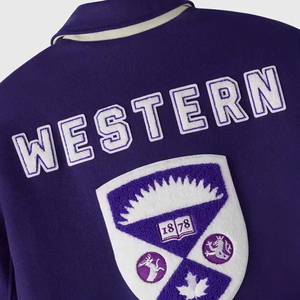 <b>Men's</b> <b>Purple</b> Varsity Jacket Regular Fit Turn-down Collar Single Breasted Embroidered Patch Design Preppy Style Autumn Wear - Product Image 4
