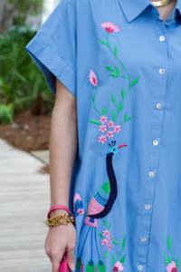 Robe à fleurs bleue Suzani pour femmes et filles Impression numérique Tissé Taille Décoration à glissière lavable naturelle - Product Image 3