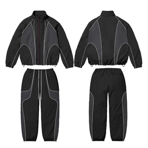 Custom Logo Zip up Jacket and <b>Pants</b> Track Set Polyester Nylon Windbreaker Breathable Rain Suit with Reflective Tape Strong Wear - Product Image 3