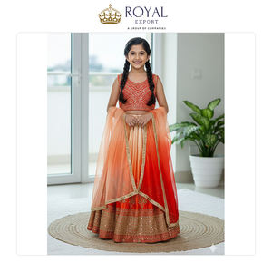 Magnifique collection de vêtements indiens pour enfants en soie Chinnon lourde et douce avec bordure en filet et dentelle, Dupatta Lehenga Choli - Product Image 4