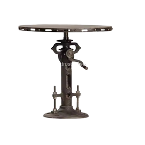 2025 Vintage Industrial Adjustable Height Crank Table Cafe Round Iron Bistro Dining <b>Desk</b> Mechanical Inspired Hand <b>Rustic</b> Antique - Product Image 1