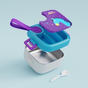 Boîte à lunch pour enfants en acier inoxydable avec fourchette, 1 compartiment, anti-fuite, boîte bento, motif licorne mignon - Product Image 5