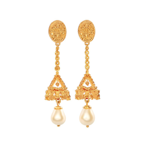 Vintage Gold Plated Pearl Drop Jhumka Earrings - Product Image 3