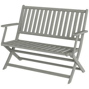 Panca esterna in legno pieghevole grigio per 2 persone con schienale e braccioli per giardino portico parco balcone o Patio uso - Product Image 1