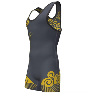 Singlet de Lucha Libre para Hombre, Color Gris Oscuro, Estampado Tribal Dorado, Ajustado, Spandex, Poliéster, 160g, Elástico, Diseño que Absorbe la Humedad, Deportes de Combate - Product Image 6