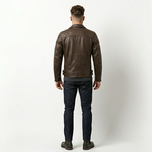 Veste en cuir imperméable pour homme, taille US, avec doublure en velours, marron imitation cuir, pour la moto, vente en gros - Product Image 2