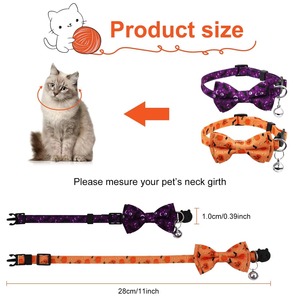 Collar para mascotas con diseño divertido, lazo desmontable, collar para gatos, collar con diseño divertido de Halloween para perros pequeños, diseño de murciélago morado W - Product Image 4
