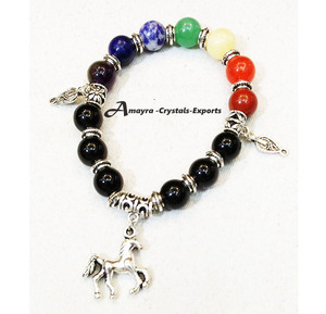 Pulsera de Obsidiana Negra con Amuleto de Caballo, Joyería de Ágata Hecha a Mano, Regalo de Boda, Amayra Crystals Exports - Product Image 1