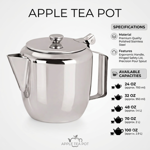 Classic Stainless Steel Tea Pot with Pour Spout, Ergonomic Handle Apple Tea Pot - Product Image 3