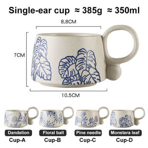 Hand-painted Nordic Style Eco-Friendly 350ml Ceramic Coffee <b>Mug</b> with Underglaze Blue and White Design for Afternoon <b>Tea</b> - Product Image 3