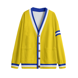 Cardigan en laine/cachemire épaisse Sigma Gamma Rho pour l'hiver, jaune, bleu, blanc, boutons en bois, poches plaquées |   Vêtements en polaire tricotée Greek Life - Product Image 1