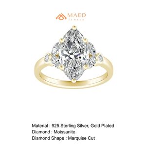 Marquise Cut Moissanite Halo Bridal Engagement <b>Ring</b> for Women Gold Plated Wedding & Anniversary Gift - Product Image 6
