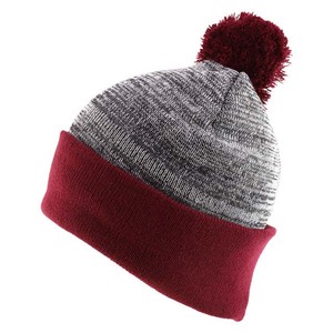 Gorro de Invierno Unisex Gris Jaspeado con Pompón Rojo y Borde Tejido a Máquina, Acrílico, Casual, para Adultos, 56-58CM - Product Image 5