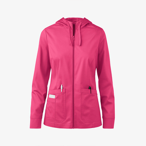 Blouse de laboratoire pour femme, nouveau design, à capuche, avec cordon de serrage, coupe ajustée, confortable, hiver, fermeture éclair intégrale, unie - Product Image 2