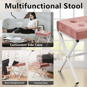 Tufted Vanity Ottoman Foot <b>Stool</b> with Thickened Cushion X Leg Metal Frame Shoe Changing <b>Step</b> <b>Stool</b> - Product Image 5