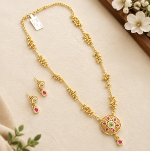 TISHYA DIAMOND Ethnic Gold Plated Copper Alloy <b>Necklace</b> Earrings <b>Set</b> Imitation <b>Pearl</b> Moissanite Trendy Flower Design for Jewelry - Product Image 1