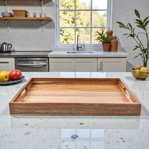 Bandeja de Madera Maciza Ecológica con Acabado Natural, Diseñada para Decoración de Mesa de Centro en Hogares, Hoteles y Cocinas, Venta al Por Mayor - Product Image 1