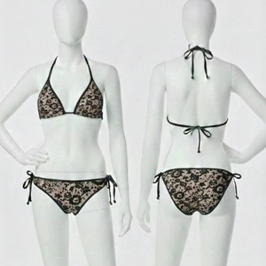 Conjunto de Bikini de Dos Piezas con Estampado de Encaje Sublimado Personalizado, Traje de Baño Halter - Product Image 1