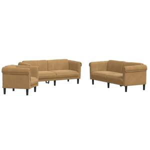 Solid Wood <b>Medium</b> Living Room Set in <b>Brown</b> Velvet Plywood Elegant <b>Brown</b> Velvet Sofa Set - Product Image 2
