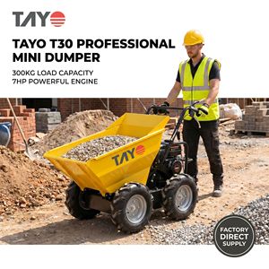 Mini-dumper professionnel TAYO T30, capacité 300 kg, moteur 7 CV, plateau métallique, 4 roues, usage intensif pour la construction - Product Image 1