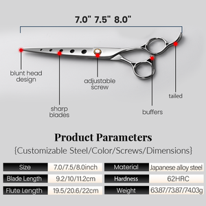 Ciseaux de toilettage pour chien Fenice à design ajouré 7/7,5/8 pouces, ciseaux droits pour grands chiens - Product Image 6
