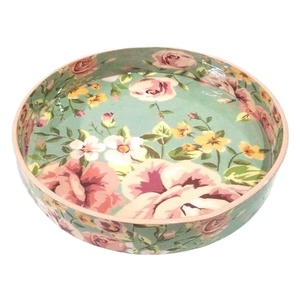 Haute Qualité Émail Floral Imprimé Service Plateau Arrondi Plateau Rond En Bois pour Cuisine Table À Manger Décor - Product Image 1