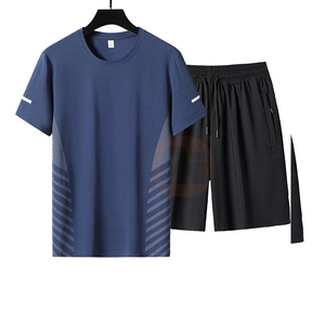 Conjunto de Verano de Alta Calidad para Hombre, Camiseta de Cuello Redondo de Algodón para Entrenamiento, Traje Deportivo Masculino con Bolsillos Tipo Cargo, Camiseta y Pantalones Cortos, Servicio OEM ODM - Product Image 6