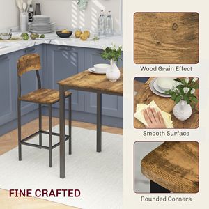 3 Piece Rustic Brown Black Pub <b>Table</b> and Chairs Square Dining <b>Table</b> with <b>2</b> Stools <b>for</b> <b>Small</b> <b>Kitchen</b> - Product Image 4