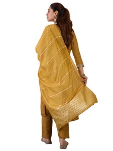 Women's Mustard Cotton Salwar Kameez Set With Embroidered Neckline And Dupatta Casual Traditional Wear India Pakistan Style - Product Image 4