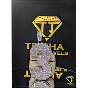 Collar con colgante de número personalizado '3' con diamante VVS cultivado en laboratorio, plata de ley 925, estilo hip hop, brillante, de Trisha Jewels - Product Image 3
