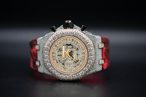 Montre mécanique chronographe avec incrustation de diamants, cadran rond, bracelet orange, lunette sertie de diamants, luxe et mode - Product Image 5