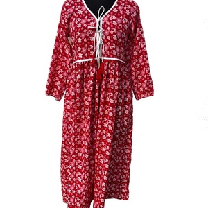 Robe longue décontractée indienne à col en V et manches longues, motif floral, 100 % coton, imprimée à la main, style maxi, collection 2026, vente chaude - Product Image 1