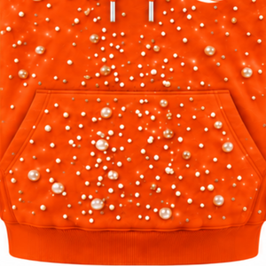 Sudadera con Capucha de Forro Polar de Invierno Personalizada con Cuentas de Perlas Naranjas, Unisex, Oversize, Estilo Casual Urbano, con Cordón y Bolsillo Canguro - Product Image 6