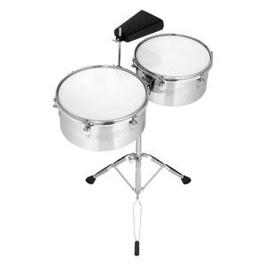 Set di Timbales Argentati da 13 e 14 Pollici con Supporto e Campanaccio per Appassionati di Musica - Product Image 2