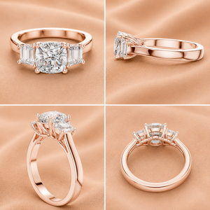 Anillo de Compromiso con Diamante Cultivado en Laboratorio, Corte Baguette Trillion, Oro Rosa, Tres Piedras, Claridad VVS1-VVS2, Certificado IGI, Lujoso - Product Image 5